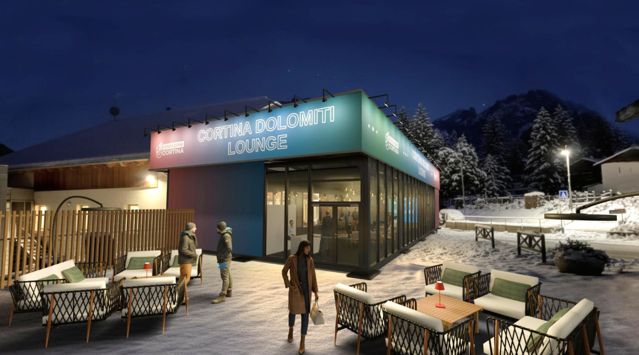 Render Cortina Dolomiti Lounge Notte Laterale